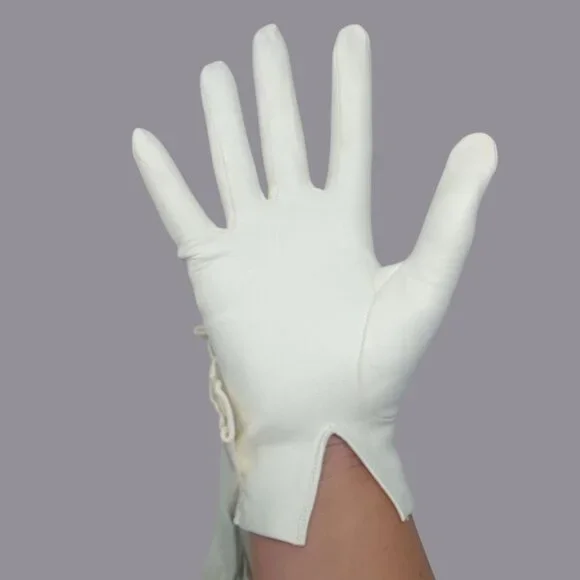 Vintage Antique Leather Gloves White Wrist Lace - Picture 3 of 10